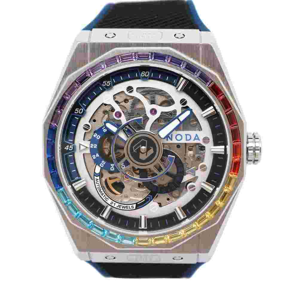 Noda Aero Series-1 43MM Steel Rainbow Stone Skeleton Blue Dial Automatic Watch 