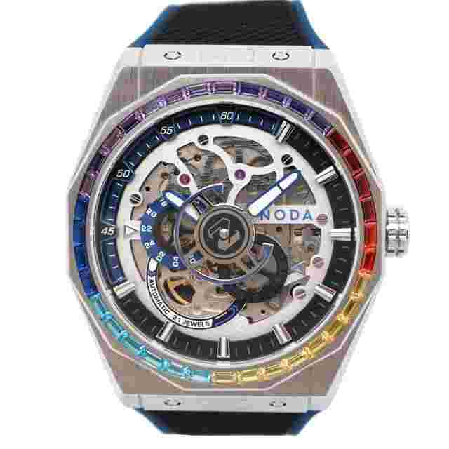 Noda Aero Series-1 43MM Steel Rainbow Stone Skeleton Blue Dial Automatic Watch 