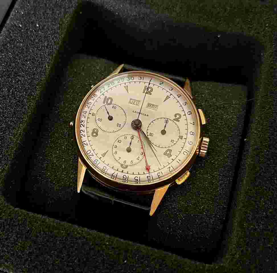 Leonidas Oro 18k chrono triple calendario Valjoux 72c