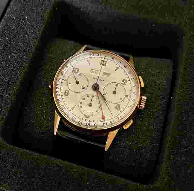 Leonidas Oro 18k chrono triple calendario Valjoux 72c