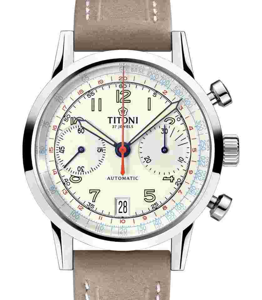 Titoni Heritage White Chronograph New Full Set Warranty Official dealer 