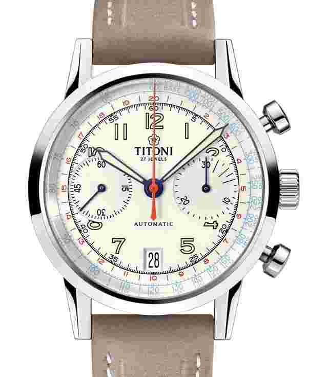 Titoni Heritage White Chronograph New Full Set Warranty Official dealer 