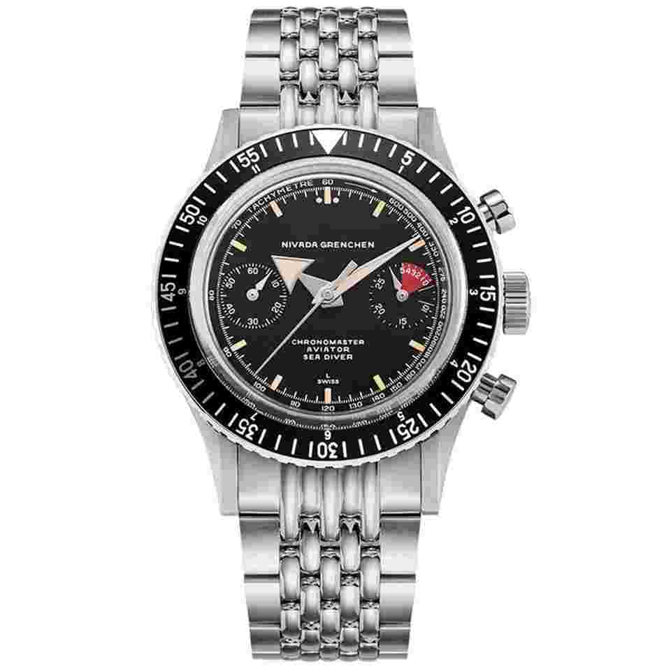 Nivada Grenchen Chronomaster Broad Arrow Interchangeable Bezel 86056M04LC Official Dealer Full set