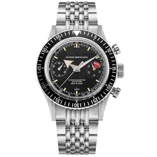 Nivada Grenchen Chronomaster Broad Arrow Interchangeable Bezel 86056M04LC Official Dealer Full set
