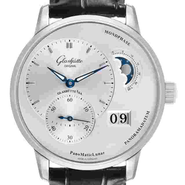Glashutte PanoMaticLunar Steel Silver Dial Mens Watch 1-90-02-42-32-61 Box Papers 