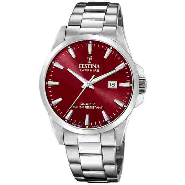 Festina F20024/7 Herren-Armbanduhr Stahl/Granatrot mit Saphirglas
