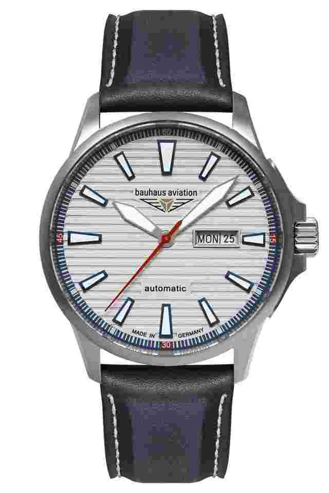 Bauhaus 2862-1 Herrenuhr Aviation Iron Annie Automatik Titan/Leder Blau 