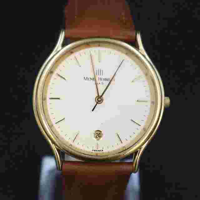 Michel Herbelin Paris Quartz Date Slim Gold-Tone Case | White Minimalist Dial