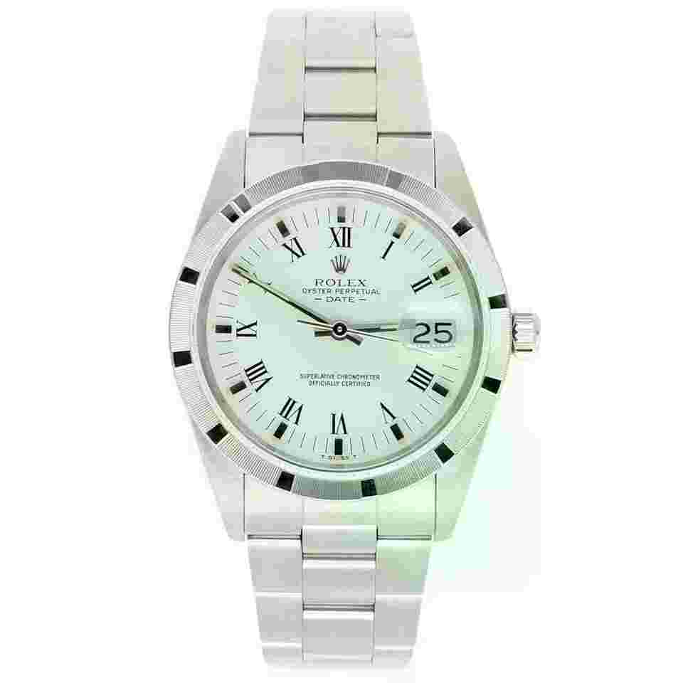 Rolex Oyster Perpetual Date Unisex Stainless Steel Watch Oyster White Roman Dial 15010 Circa – 1988