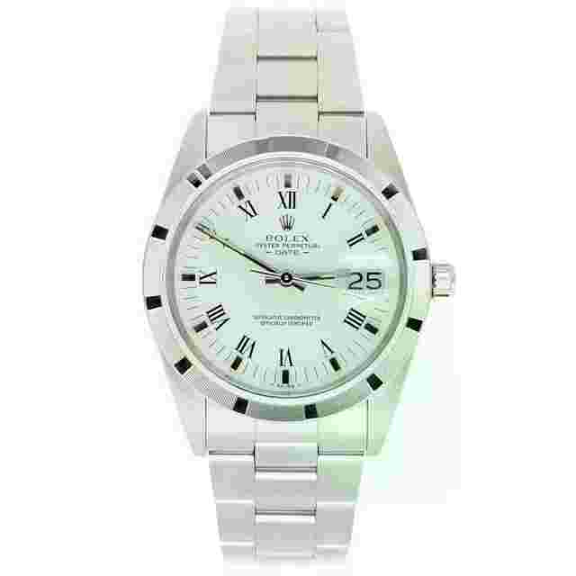 Rolex Oyster Perpetual Date Unisex Stainless Steel Watch Oyster White Roman Dial 15010 Circa – 1988