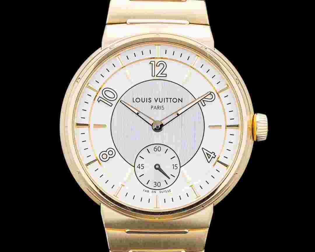 Louis Vuitton W1YG10 Tambour Automatic 18K Yellow Gold White Dial