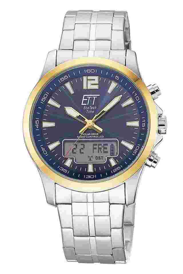 ETT Eco Tech Time EGA-11717-31M Funk-Solar Herrenuhr Professional Worldtimer Bicolor