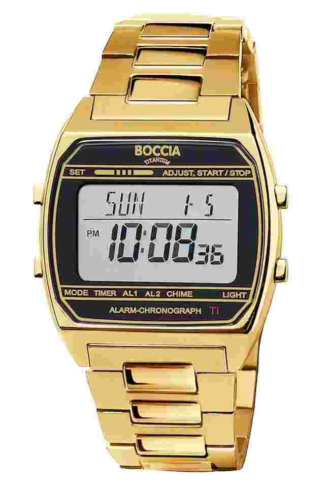 Boccia 3738-10 Digitaluhr in Unisexgröße Titan Goldfarben/Schwarz 