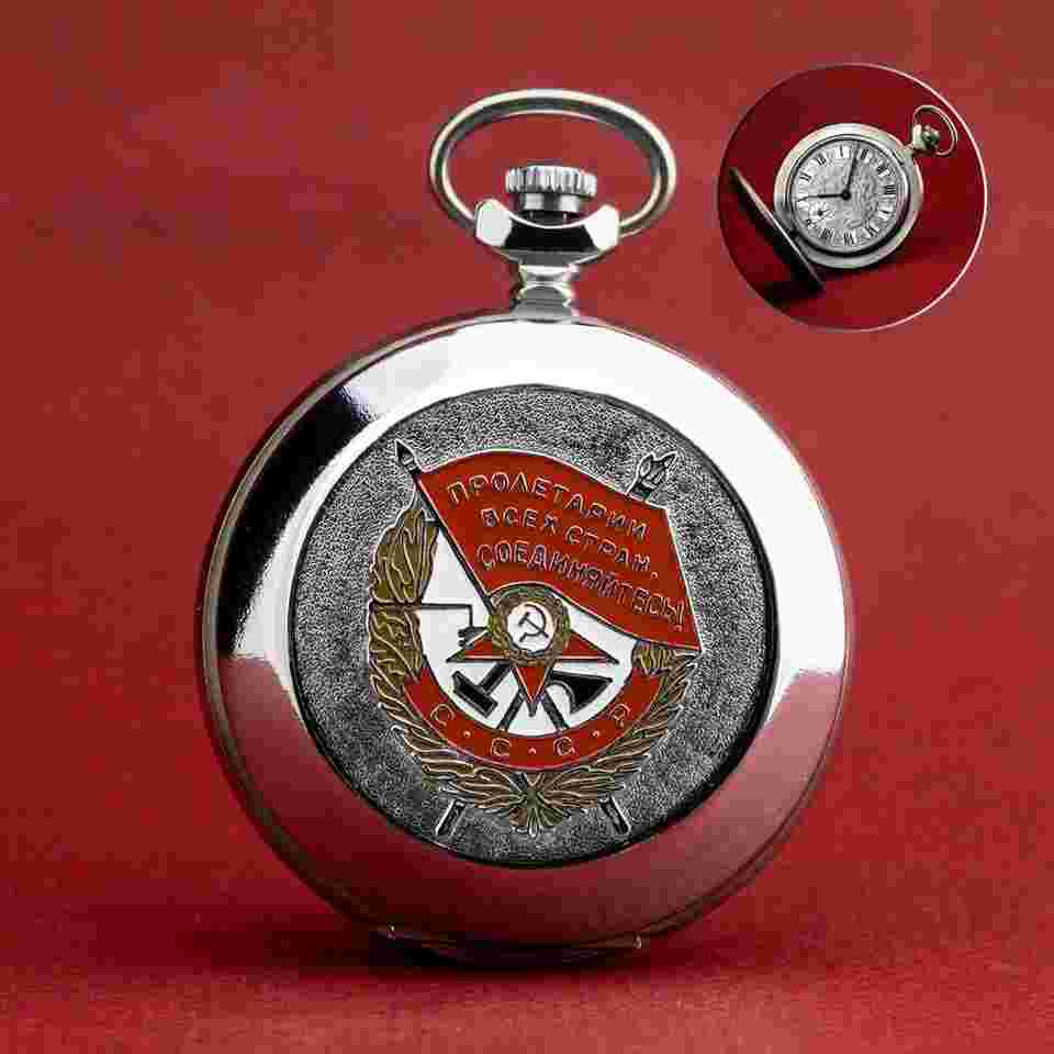 Molnija Soviet Pocket watch Taschenuhr 3602 Red Banner Order USSR - Hammer & Sickle 
