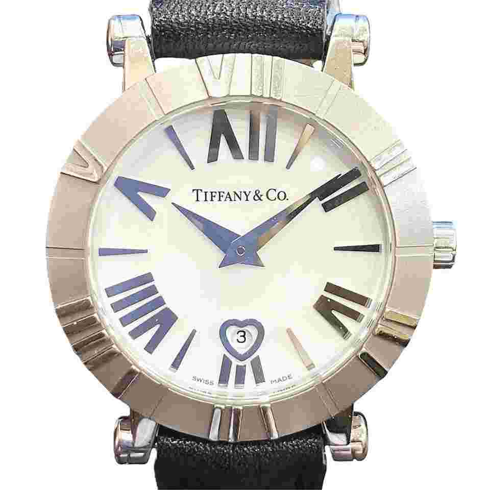 Tiffany Atlas & Co. Atlas watch total weight 36.4g stainless steel genuine leather strap quartz movement white dial Z1300.11.11A20