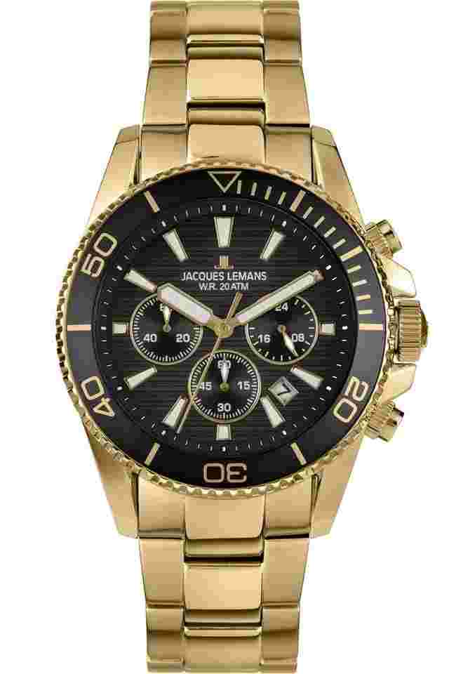 Jacques Lemans 1-2206M Herren-Taucheruhr Chronograph Liverpool Diver Goldfarben