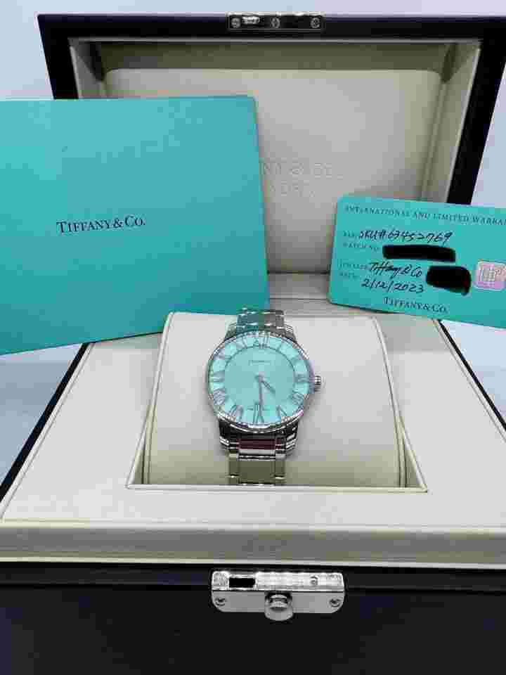 Tiffany & Co Atlas 2023 Reference 63452769 Turquoise Dial Quartz Roman Numerals - Complete Set