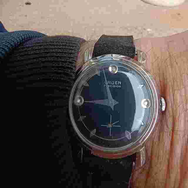 Gruen Precision Governor White rolled Gold 10k Nos diamond black dial