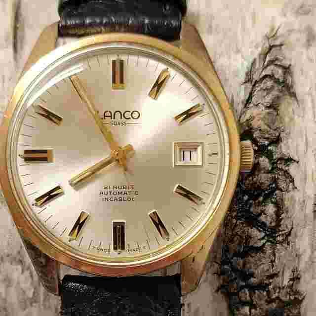 Lanco 21 rubis automatic incabloc vintage Or 10y bracelet cuire