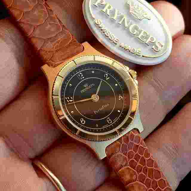 Pryngeps Portofino Lady Quartz st.steel/Gold Plated YG - Vintage 90 NOS Gorgeous black dial with applied indexes and numerals