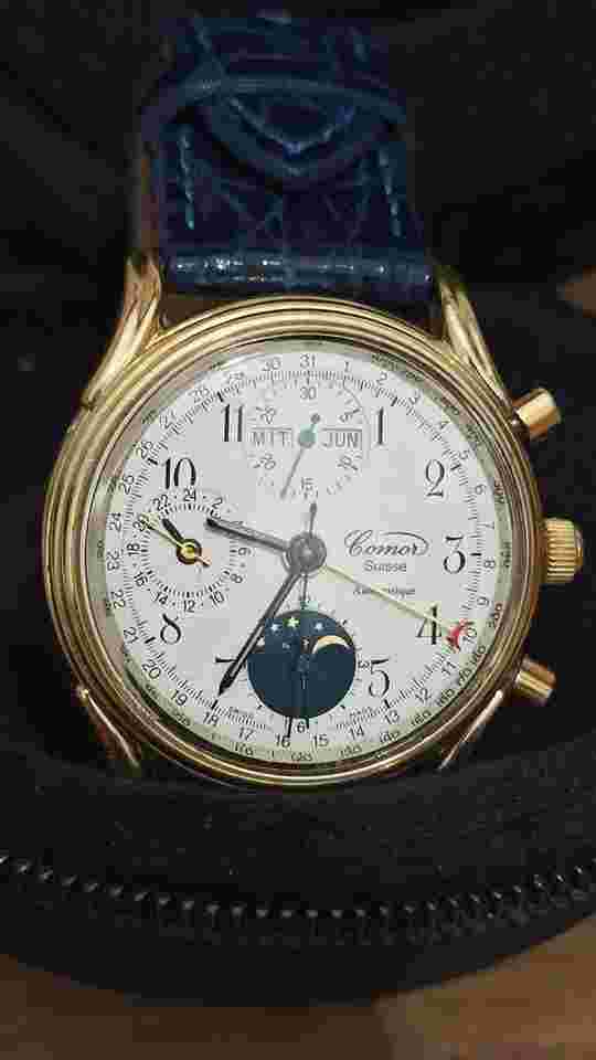 Comor le cronographe automatic edition no.42 limitee moonphase 18k solid gold (53g gold) valjoux7751 25jevels