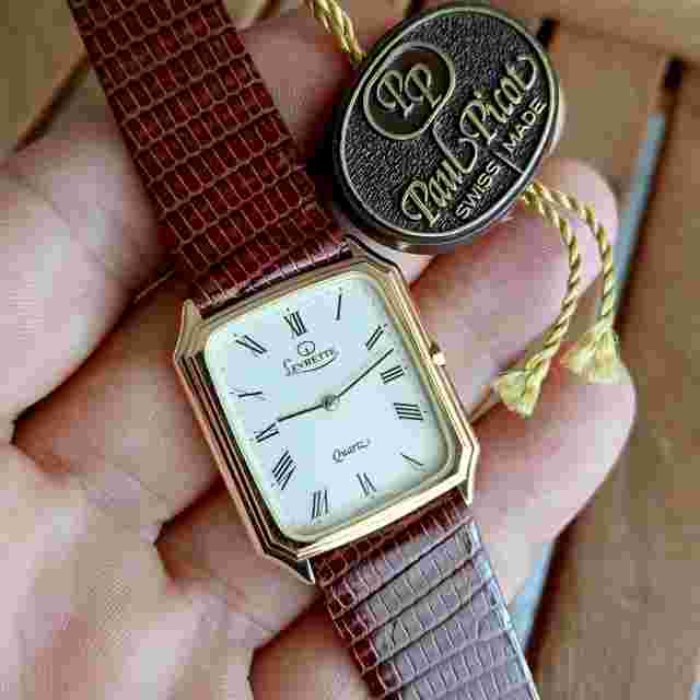 Paul Picot Levrette St.Steel/Gold Plated YG Vintage 90 NOS White dial with Roman numerals Lizard strap