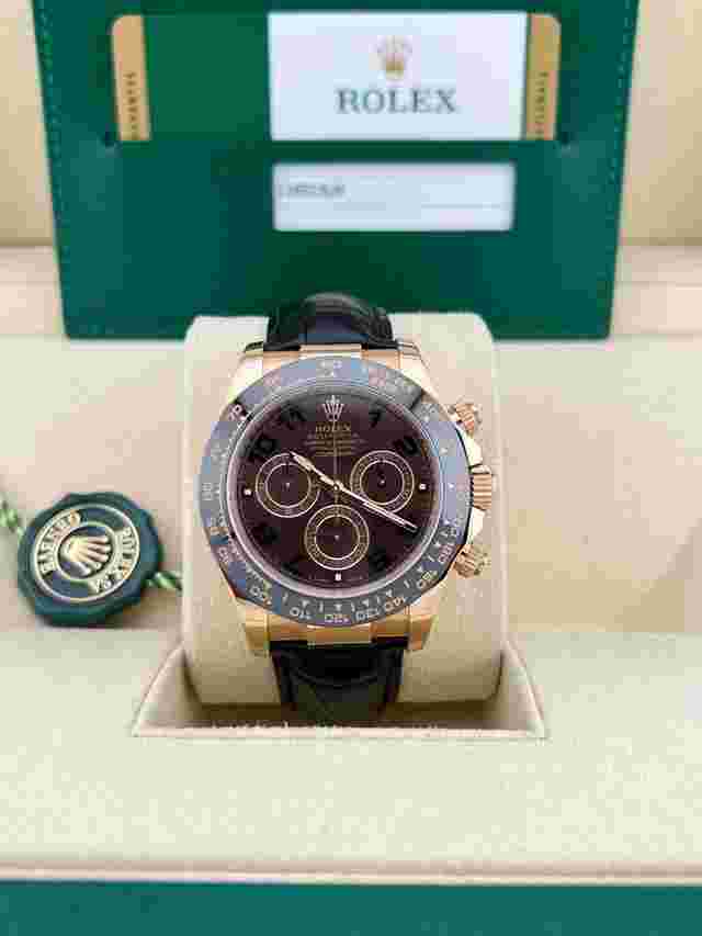 Rolex Daytona
                           
                                 In Stock Daytona Black Dial 116515 18k Everose Gold Leather Strap