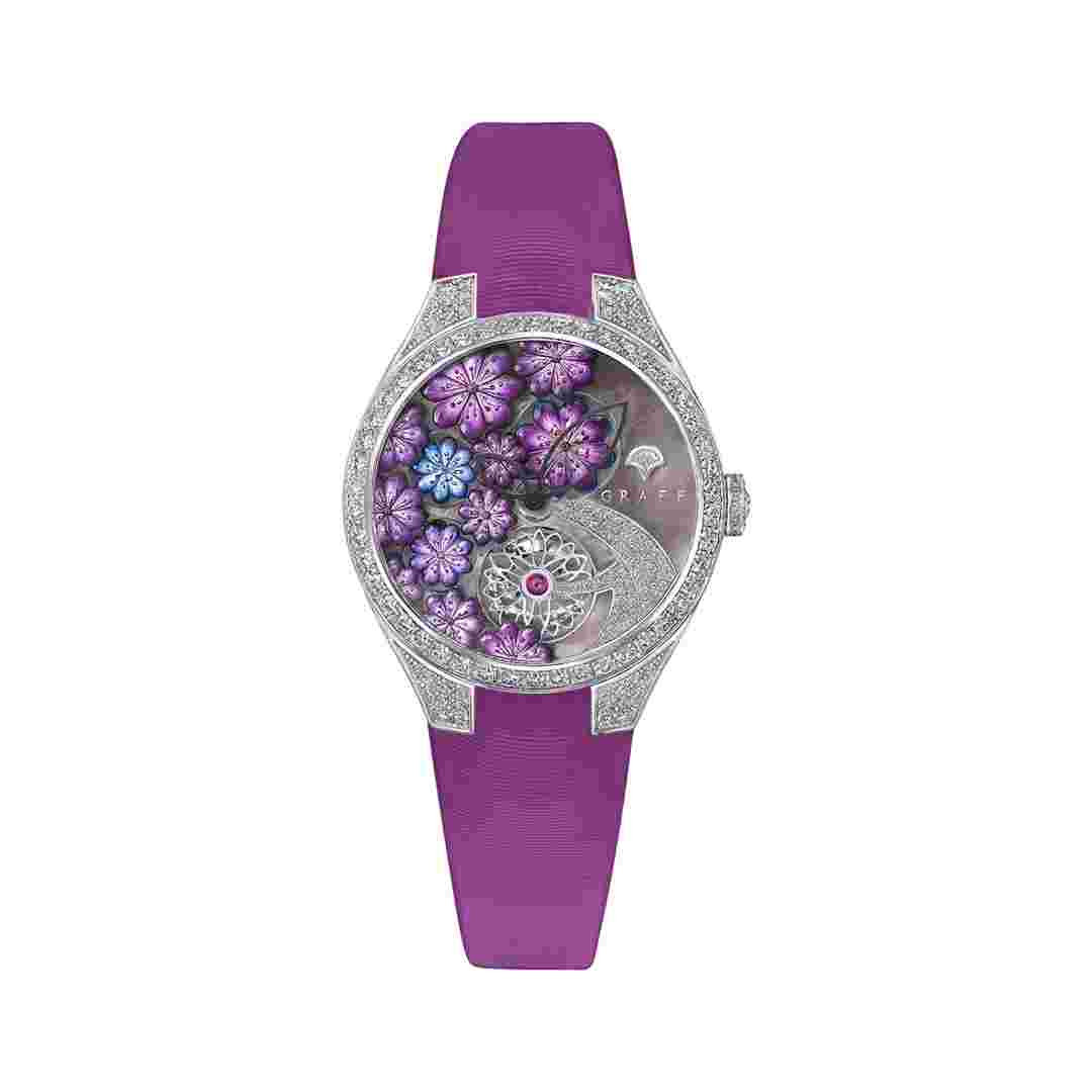 Graff MasterGraff Technical Floral MGFA37WGSLDMPT White Gold 37mm MOP Purple Dial Ladies Watch
