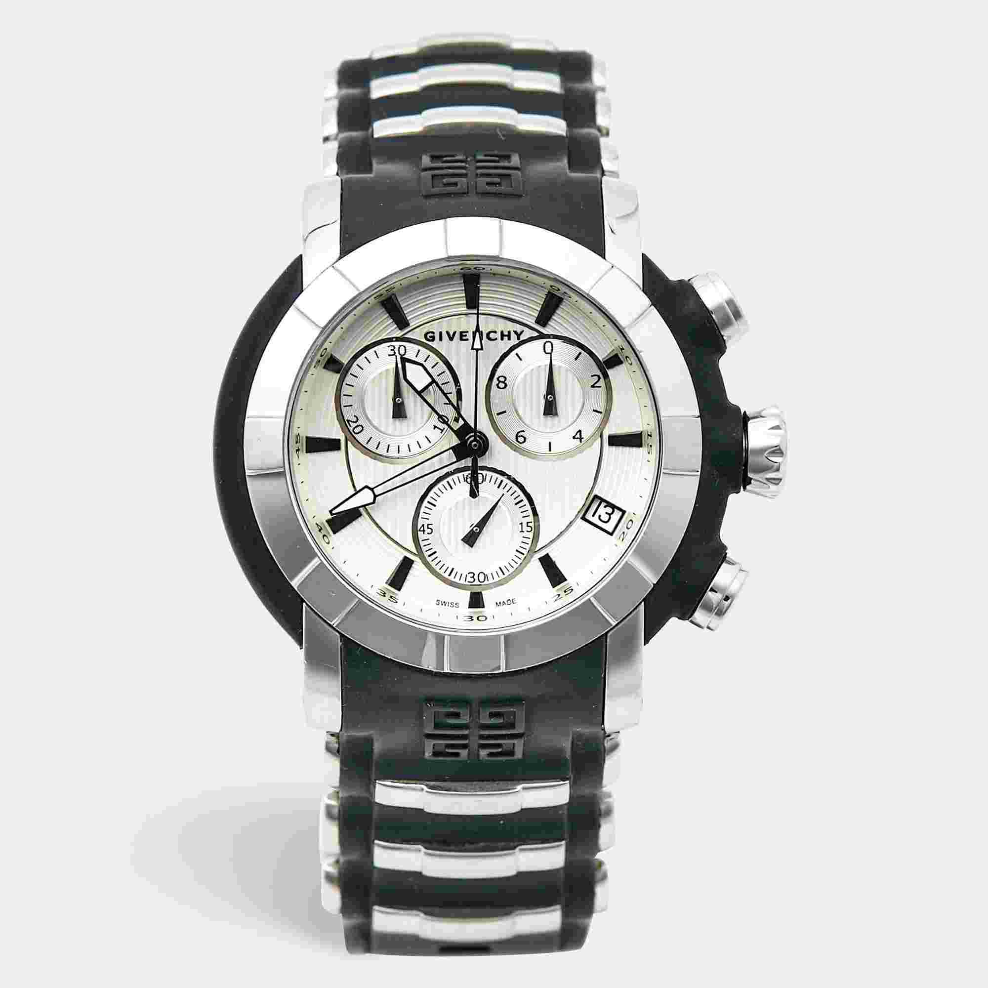 Givenchy GV.5213J Silver Dial Stainless Steel Rubber Men's Wristwatch 48 mm