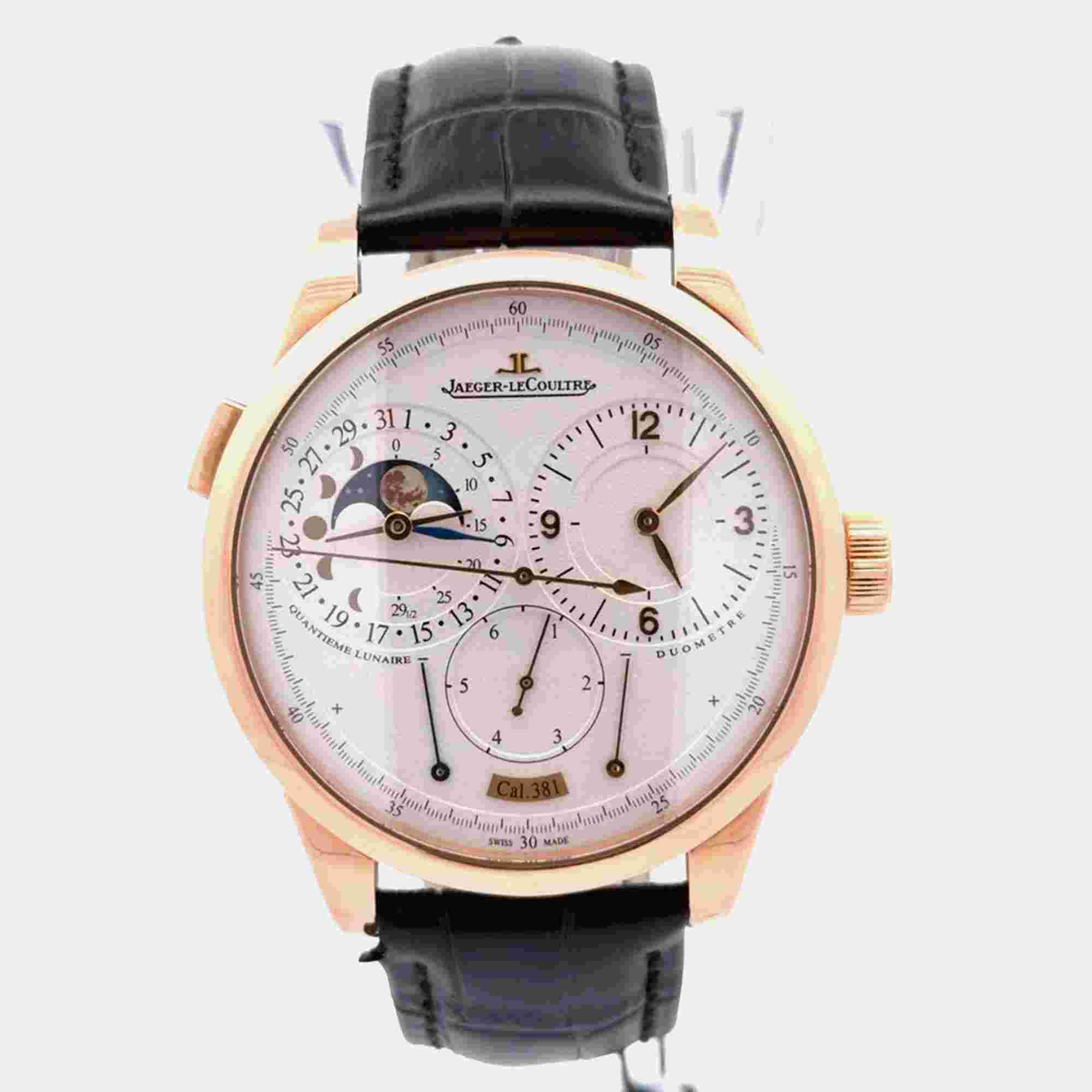 Jaeger LeCoultre Duometre Quantieme Lunaire Q6042521 18K Rose Gold Manual Winding Silver Men Wristwatch 40.5mm