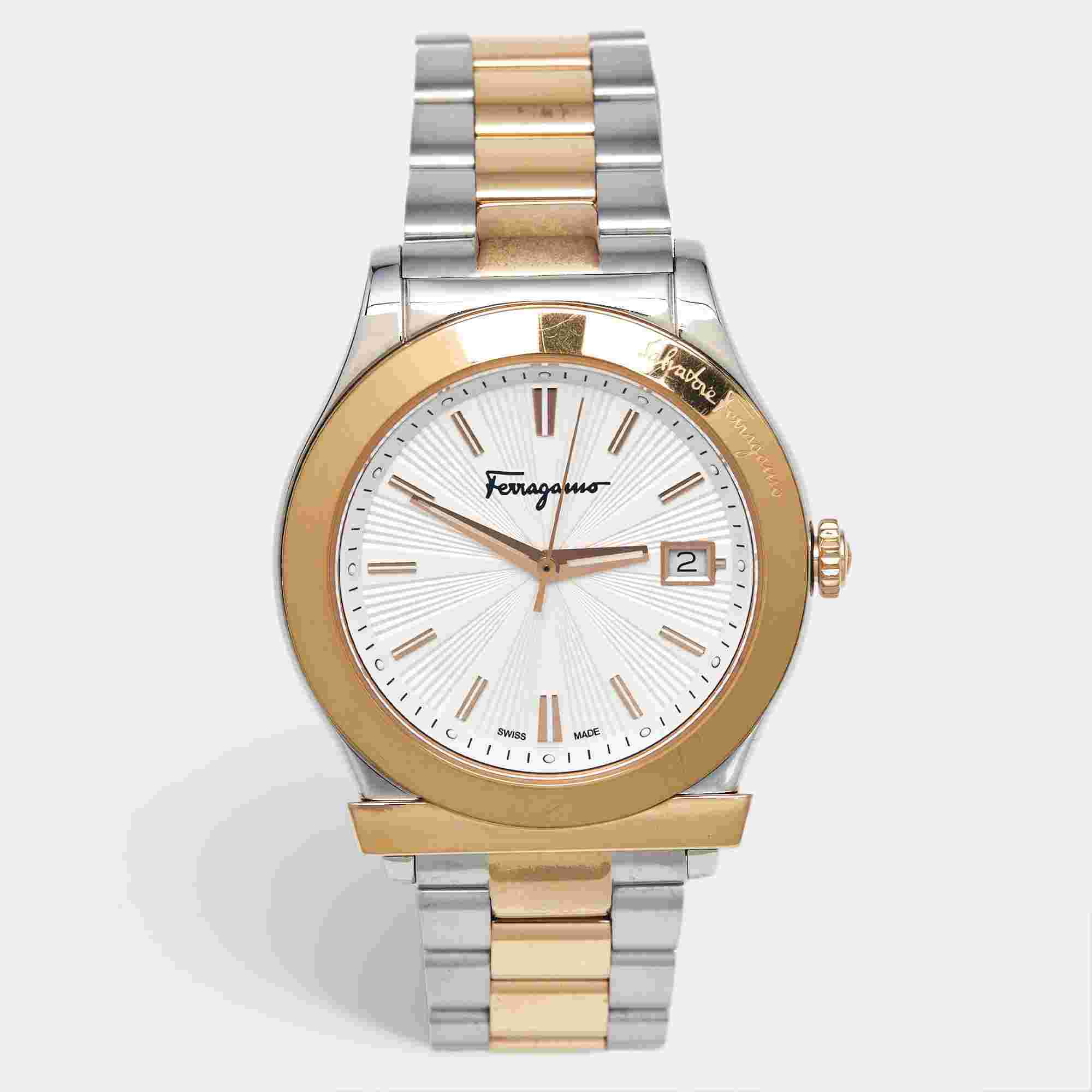Salvatore Ferragamo 1898 Series 1898 Series FF3070014 Silver White Dial Two Tone Stainless Steel Men's Wristwatch 40 mm