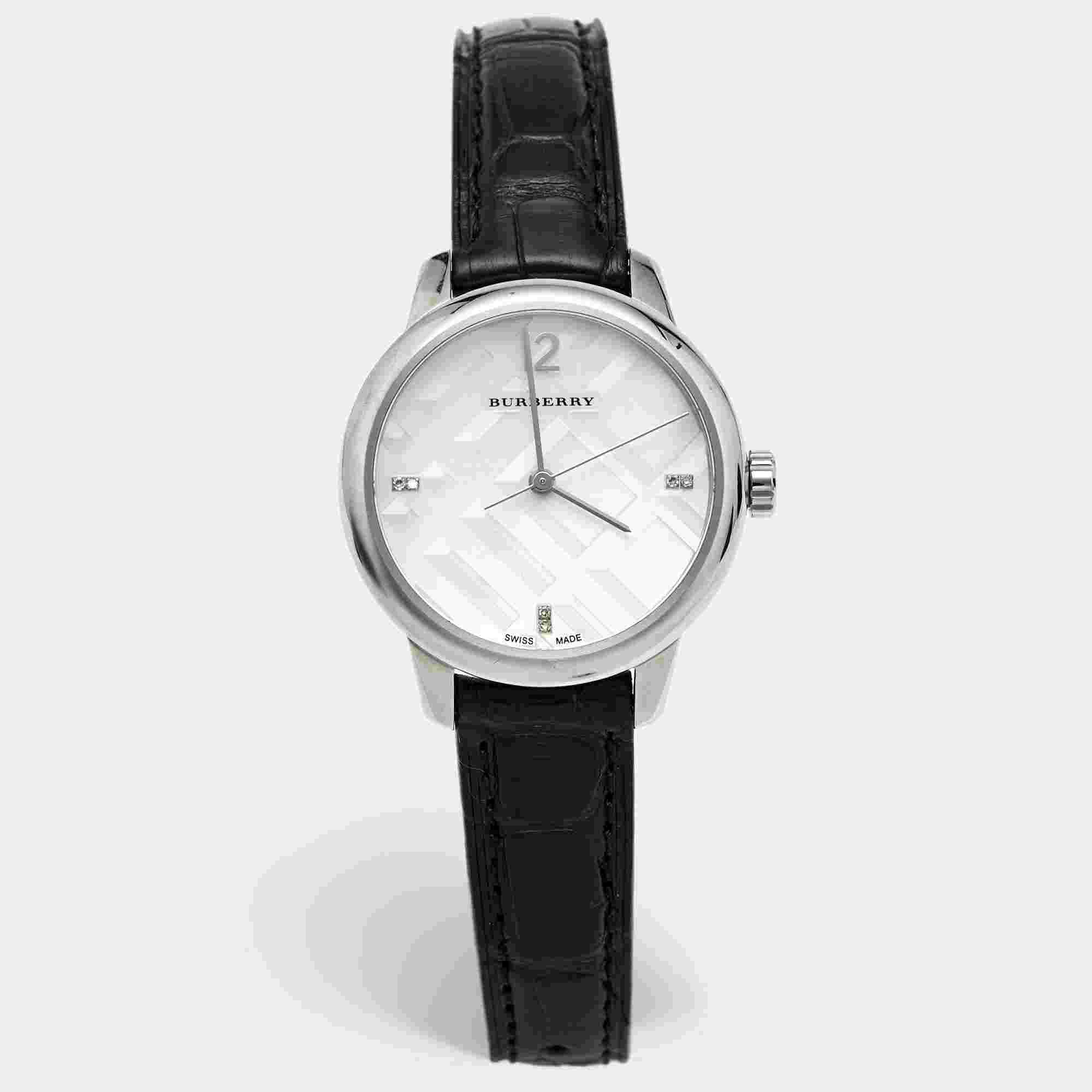 Burberry The Classic BU10106 Mother of Pearl Dial Stainless Steel Alligator leather Women's Wristwatch 32 mm
