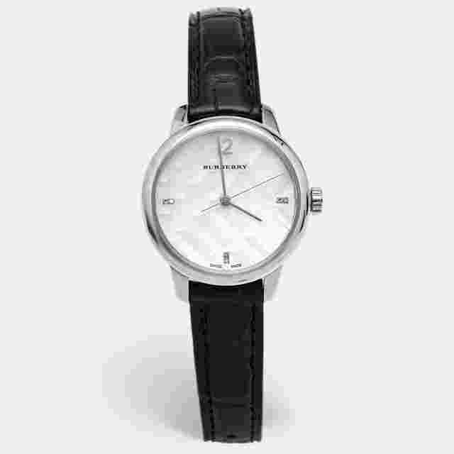Burberry The Classic BU10106 Mother of Pearl Dial Stainless Steel Alligator leather Women's Wristwatch 32 mm