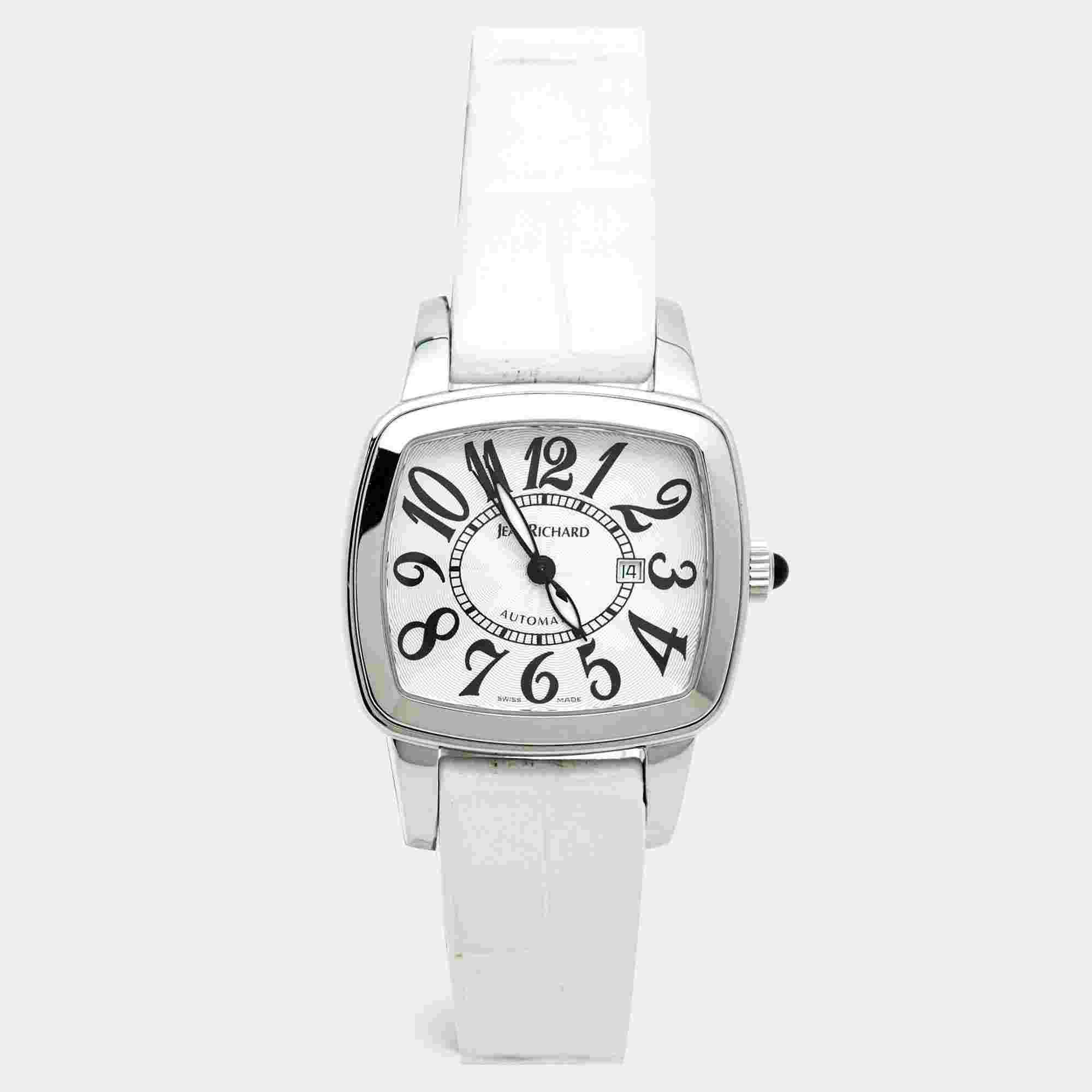 JeanRichard TV Screen Ref. 26113 Silver Dial Stainless Steel Alligator Leather Women's Wristwatch 32 mm