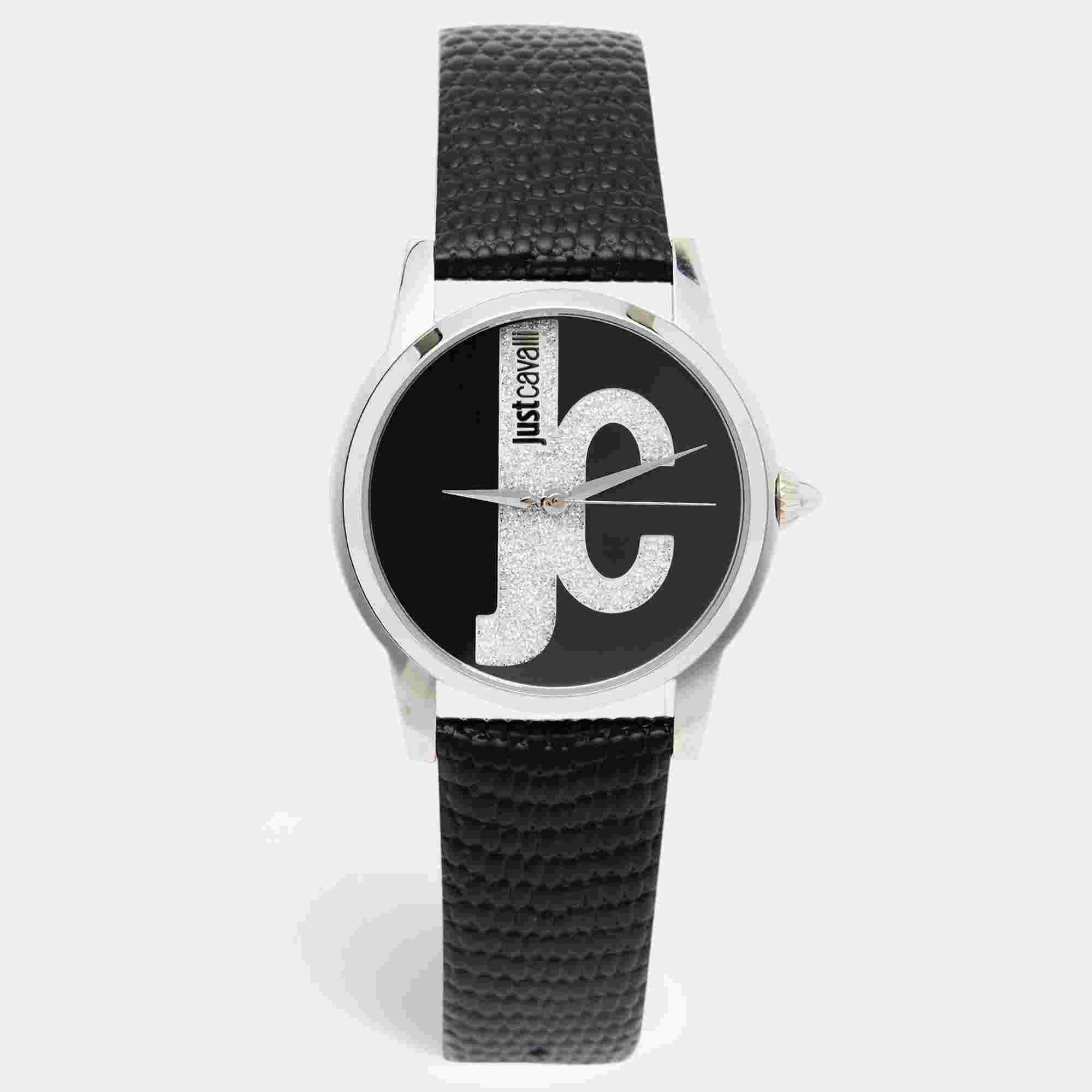 Just Cavalli Roma JC1L055L0015 Black Dial Stainless Steel Leather Women's Wristwatch 38 mm