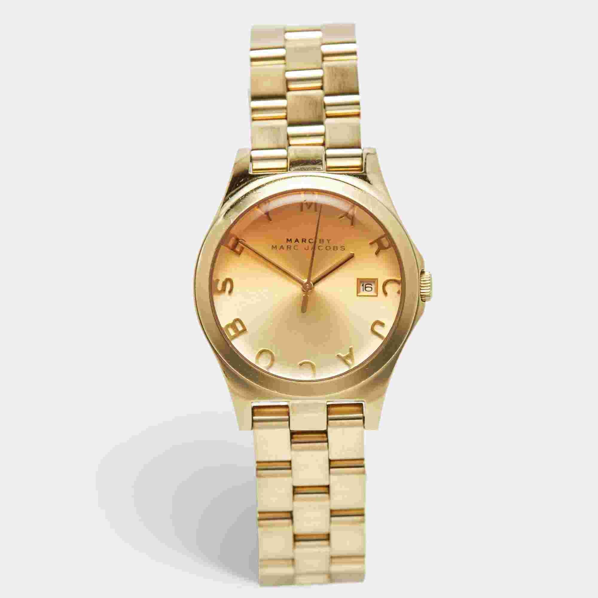 Marc by Marc Jacobs Henry MBM3135 Champagne Dial Gold Plated Stainless Steel Women's Wristwatch 37 mm
