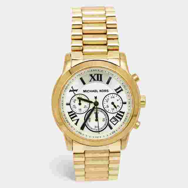 Michael Kors Cooper MK5916 Silver Dial Gold Tone Stainless Steel Women's Wristwatch 40 mm