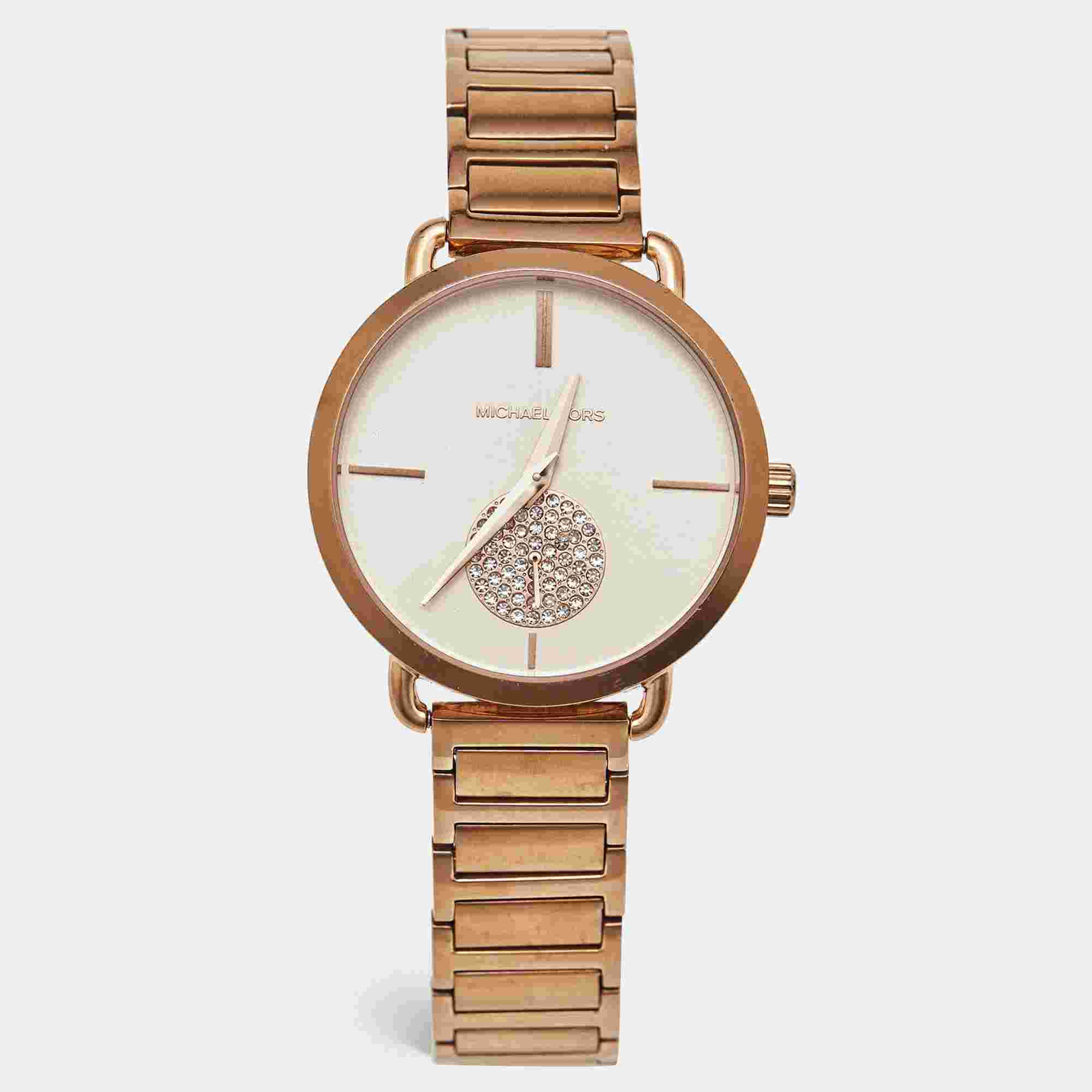 Michael Kors Portia MK3640 Champagne Dial Rose Gold PVD Coated Stainless Steel Women's Wristwatch 36 mm