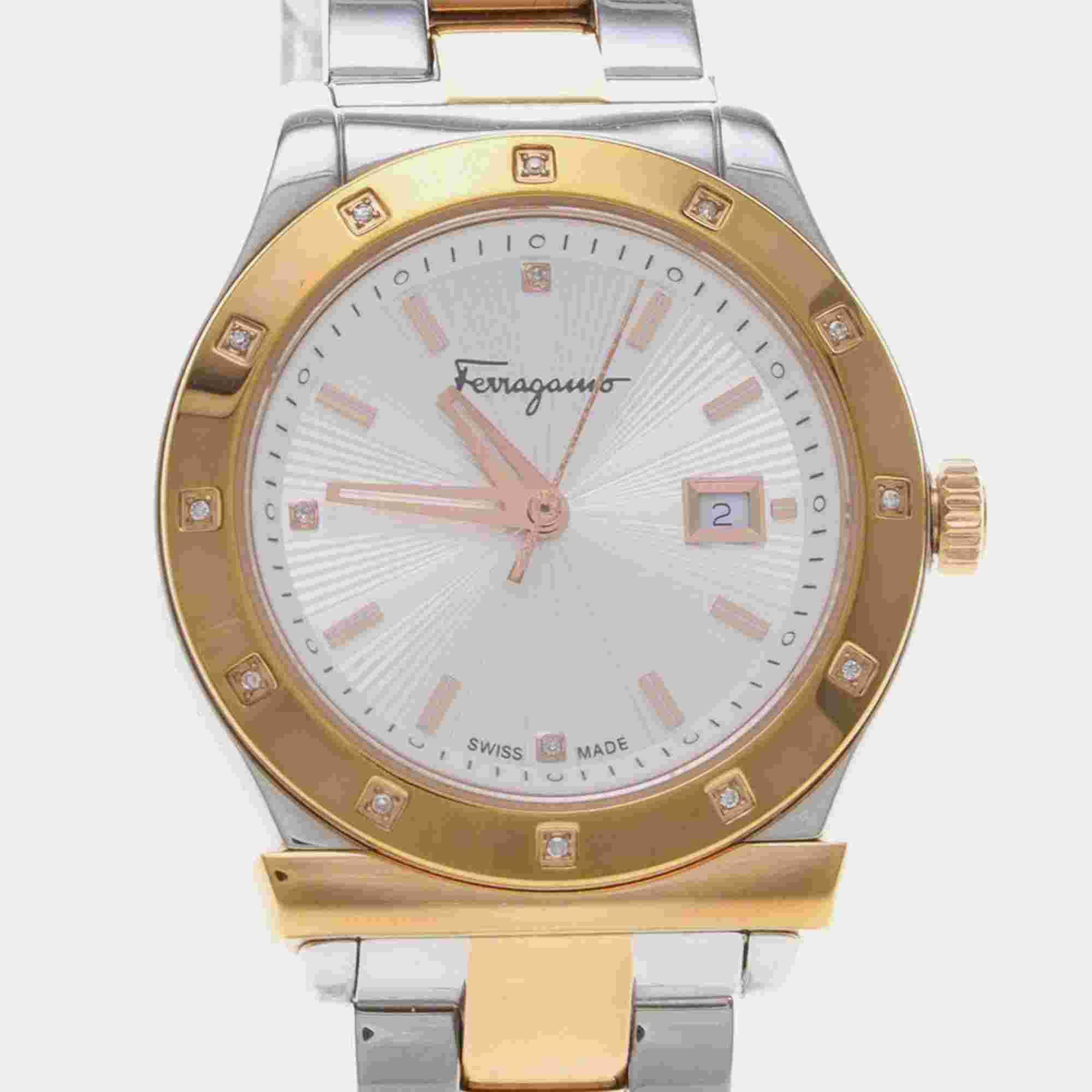 Salvatore Ferragamo 1898 Quartz Diamond Stainless Steel Women's Wristwatch 33 mm