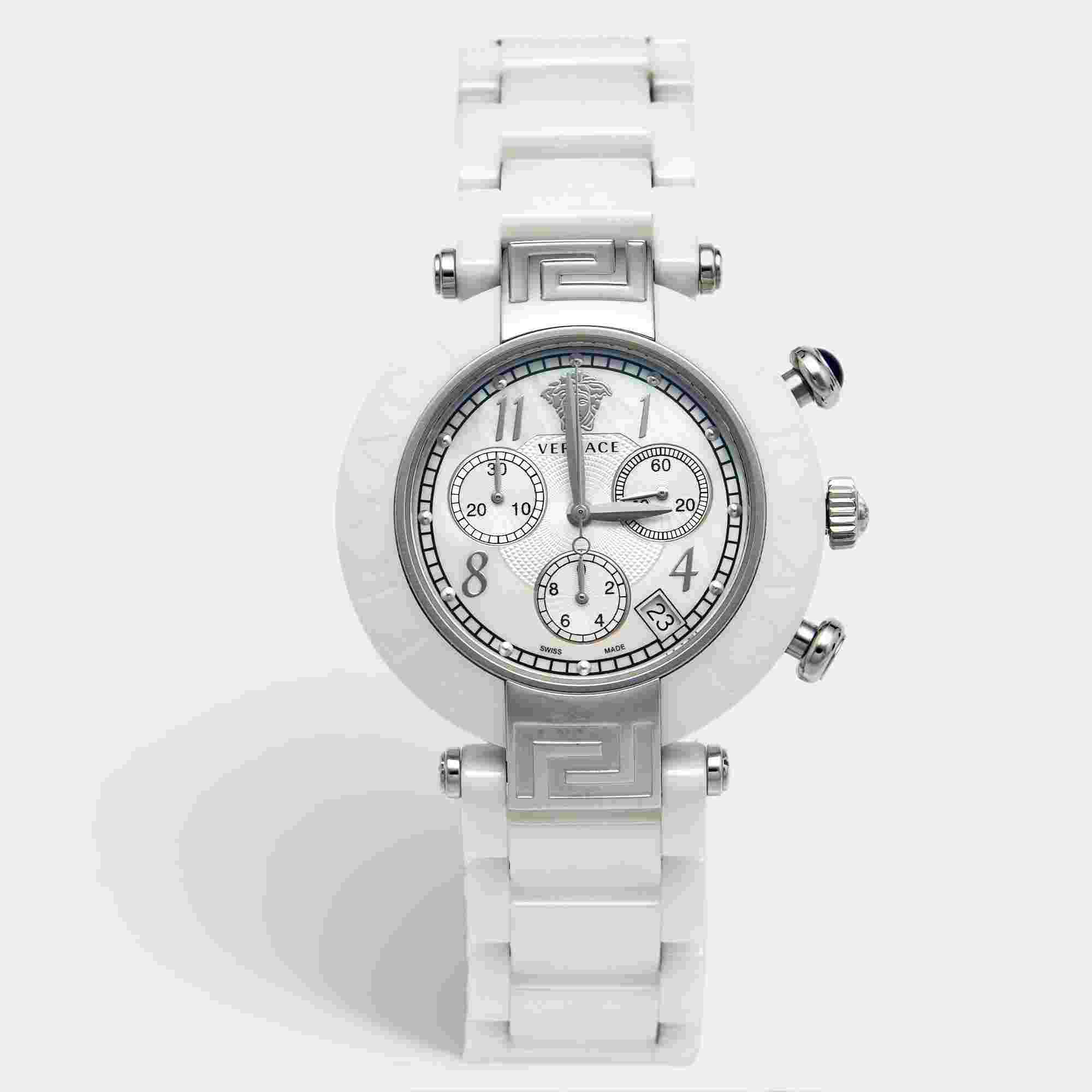 Versace Reve 92CCS1D497S001 Mother of Pearl Dial Ceramic Stainless Steel Women's Wristwatch 39mm