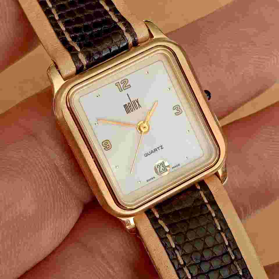 Melux Quartz Lady - St.Steel/Gold Plated YG Vintage '80 NOS White dial with small applied dots and Roman numerals