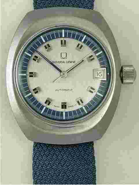Universal Genève Microtor
Automatic Microtor Cal.1-69 Pat.329805 Two Tone Dial Date Screw Down Back Vintage Swiss