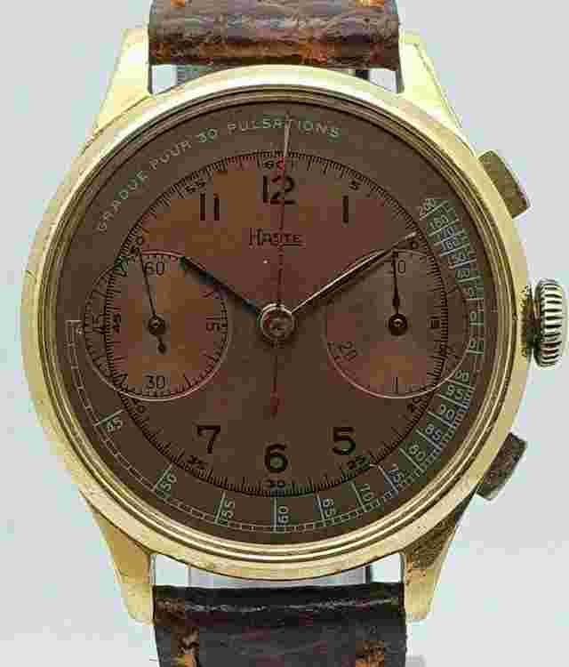 Leonidas Chronograph Pulsations/Pulsometer Medical/Doctors Tropical Dial Valjoux 22 WW2 1942 Swiss