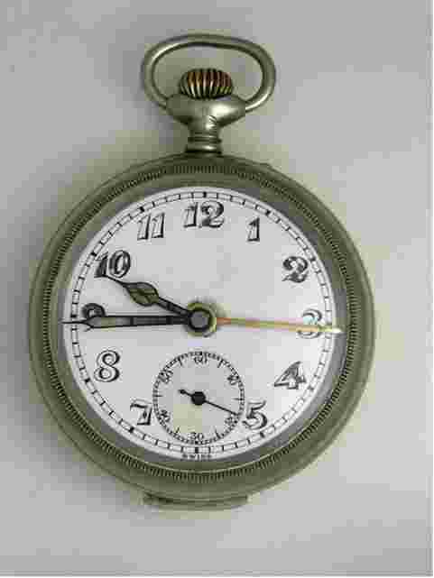 Anonymous Military WWII Pocket Watch Alarm White Porcelain Swiss Made