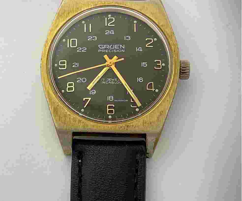 Gruen Precision
Military Officers Black 24 Hours Dial Cal542 SS Gold Capped Vintage Swiss Made
