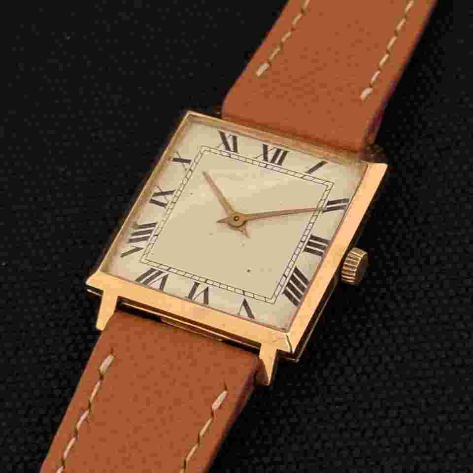 Anonymous 1960s 18k Yellow Gold Jumbo Anonymous Tank Square Watch