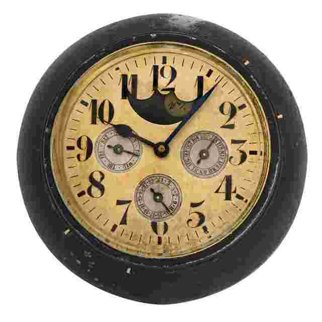 Depose R.U. Desk Clock Brass & Gunmetal Swiss Full Calendar