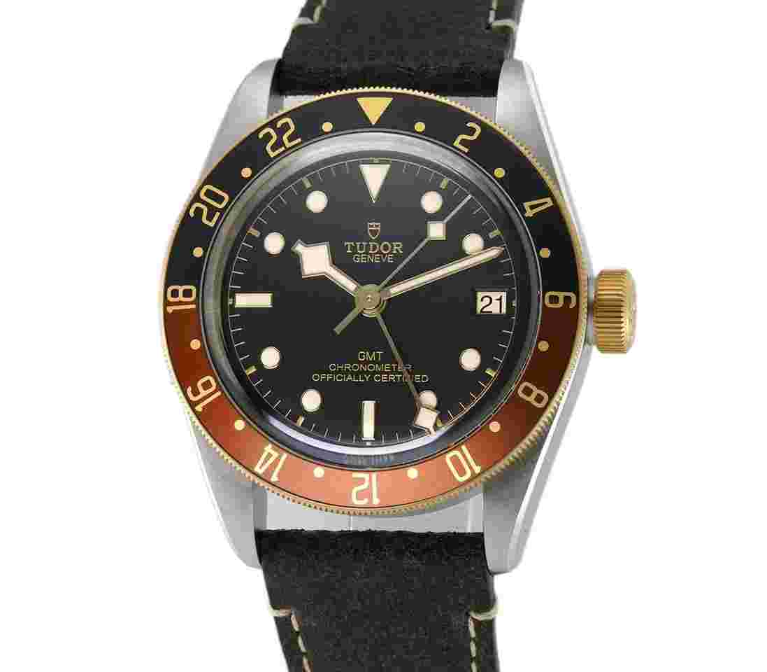 Tudor Black Bay GMT
S&G Rootbeer Steel and Yellow Gold 41mm Black Dial on Leather