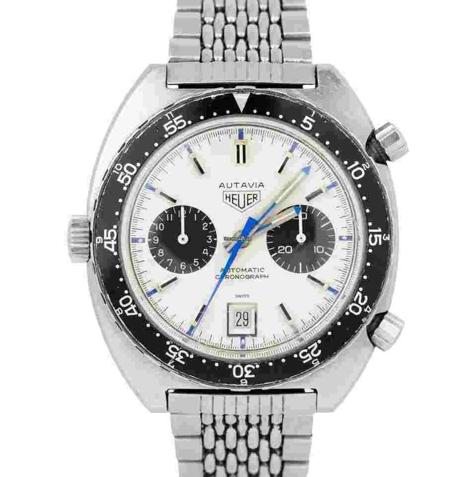 Heuer
RARE 1971 Vintage Heuer Autavia Jo Siffert White Chronograph 42mm Steel 1163 B+P