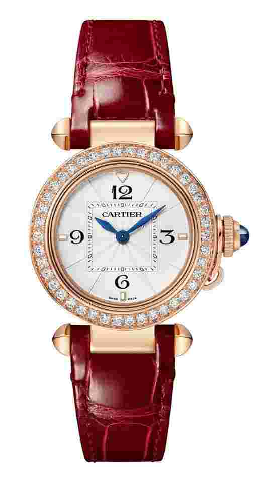 Cartier Pasha
de Cartier 30mm Rose Gold Diamond Red Alligator Ladies Watch WJPA0017